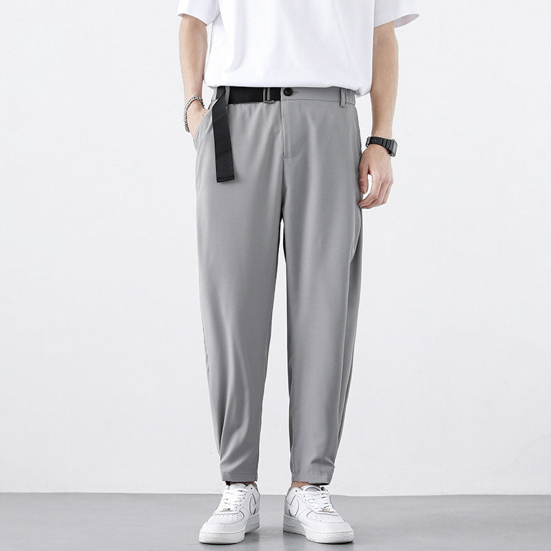 Men'S Summer Ice Silk Pants With Belt