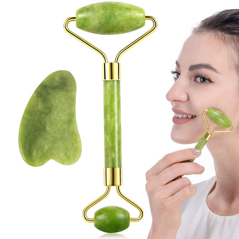 Jade Crystal Roller and Gua Sha Set - Includes Anti-Aging Facial Roller and Gua Sha Facial Tool