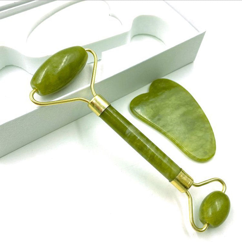 Jade Crystal Roller and Gua Sha Set - Includes Anti-Aging Facial Roller and Gua Sha Facial Tool