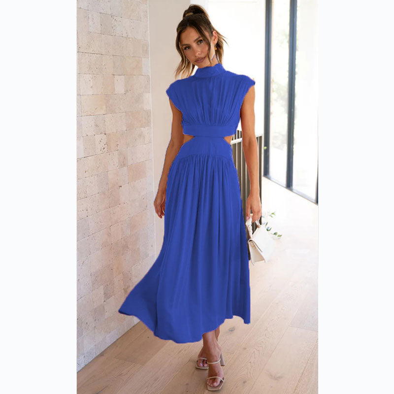 2023 Summer Models Stand Collar Macaroon Color Maxi Dresses