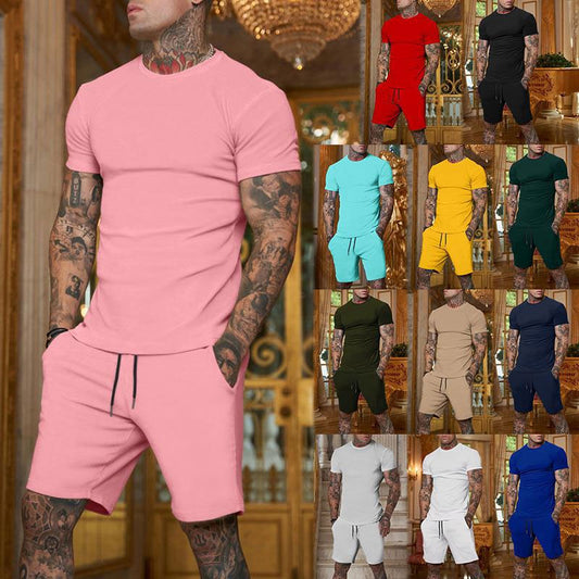 Men'S Solid Color Shorts Short Sleeve Suit