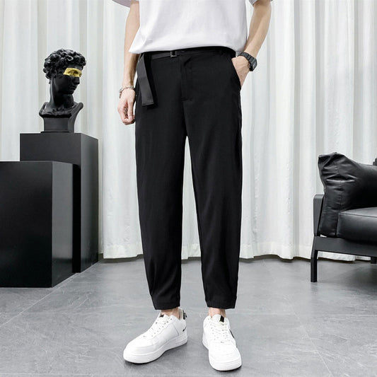 Men'S Summer Ice Silk Pants With Belt