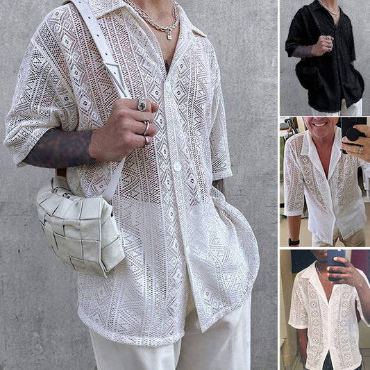 Men'S See-Through Lace Shirt