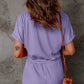 Women'S V-Neck Turned-Up Sleeve Pocket Jumpsuit