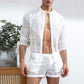 Hollow Long Sleeve Shirt Casual Shorts Fashion Men's Suit