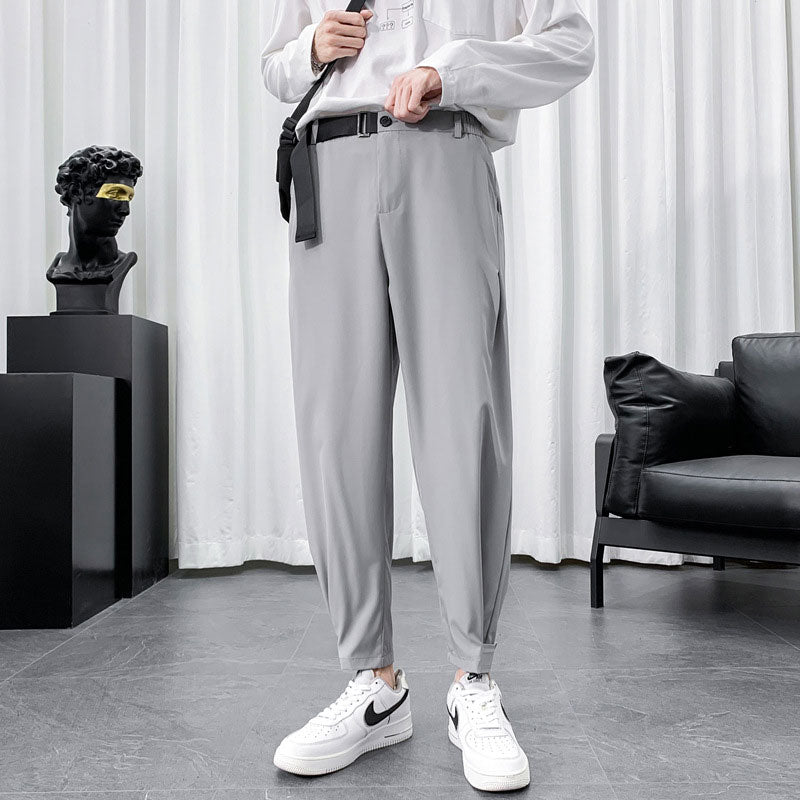 Men'S Summer Ice Silk Pants With Belt