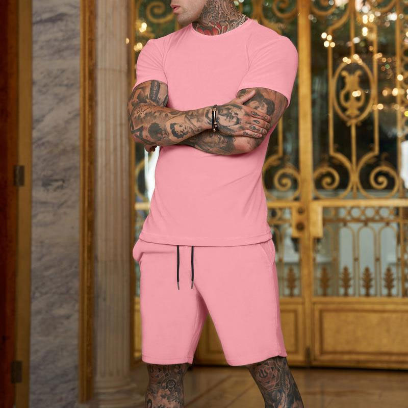 Men'S Solid Color Shorts Short Sleeve Suit