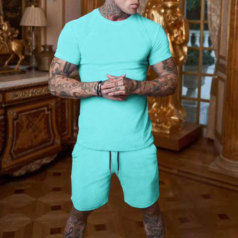 Men'S Solid Color Shorts Short Sleeve Suit