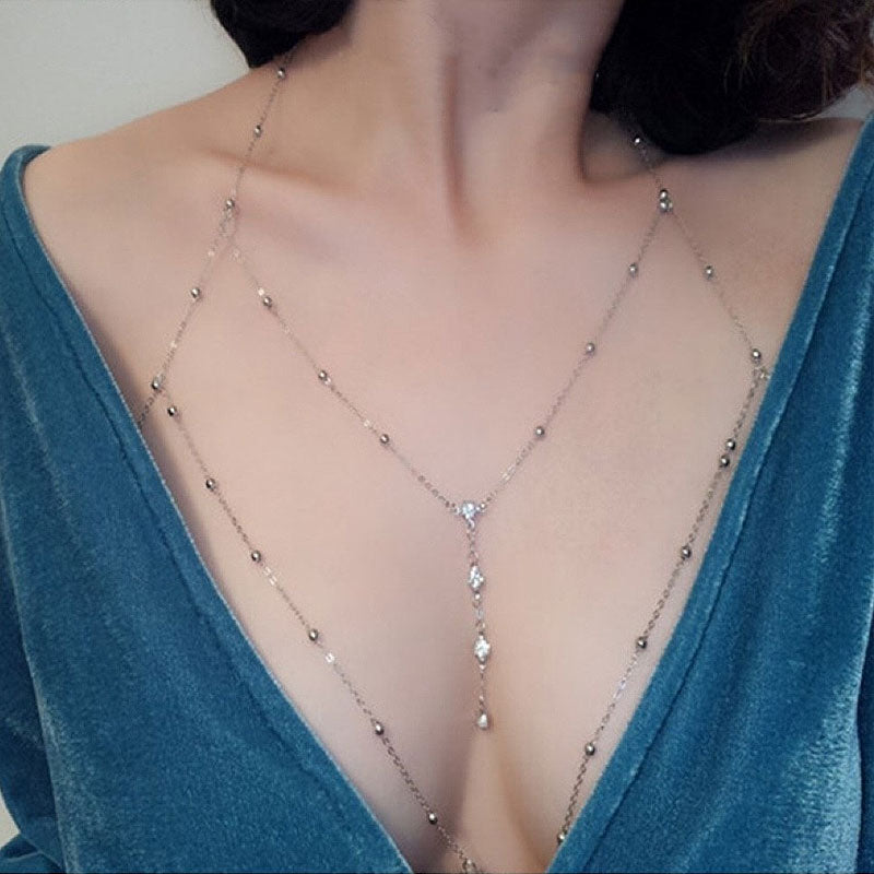 Diamond Pendant Tassel Necklace Chest Chain