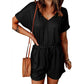 Women'S V-Neck Turned-Up Sleeve Pocket Jumpsuit