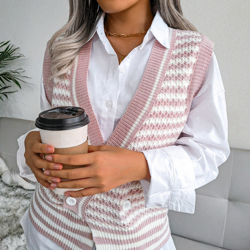 Design Striped College Knit Vest