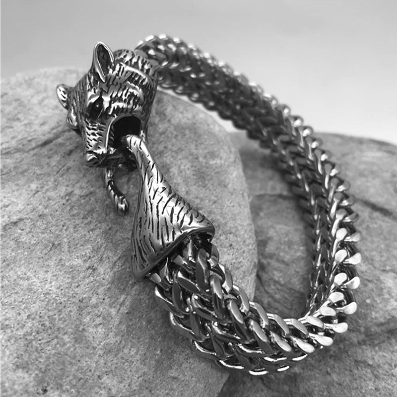 Titanium Steel Wolf Head Cast Men's Bracelet