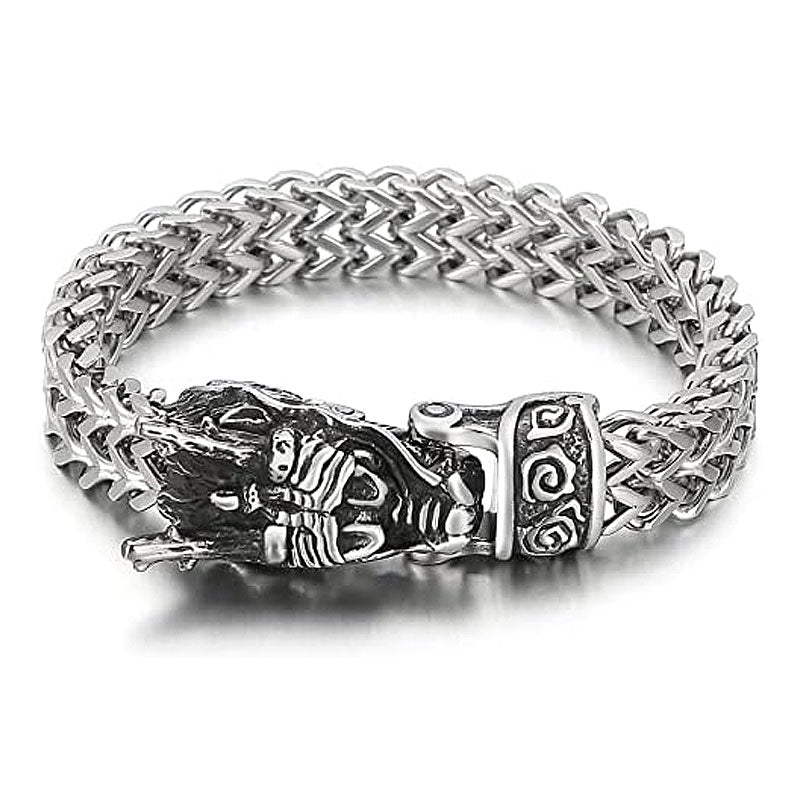 Titanium Steel Wolf Head Cast Men's Bracelet