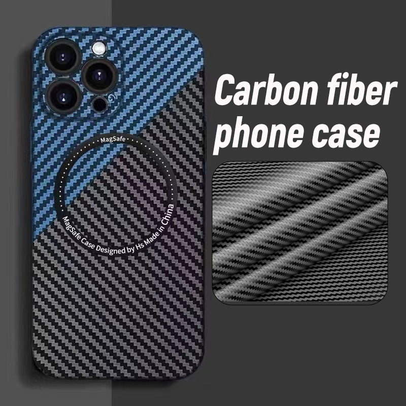 Contrasting Color Magnetic Carbon Phone Case