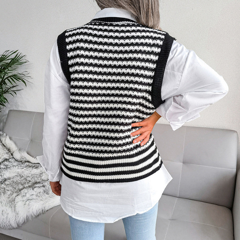 Design Striped College Knit Vest