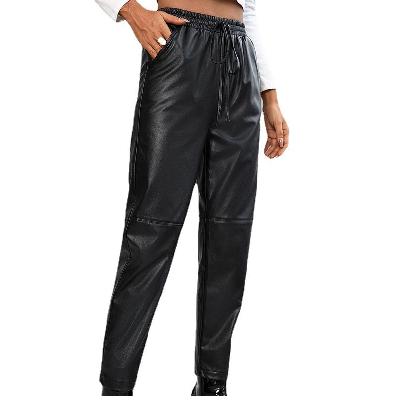 Elastic Leather Pants