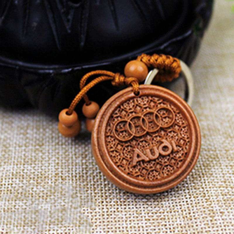 Fashion Mahogany Carving Car Logo Keychain Keyring Pendant