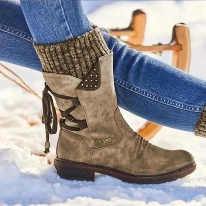 Women's winter low barrel orthotic bow support wool warm boots