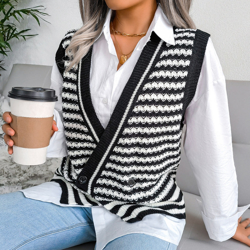 Design Striped College Knit Vest