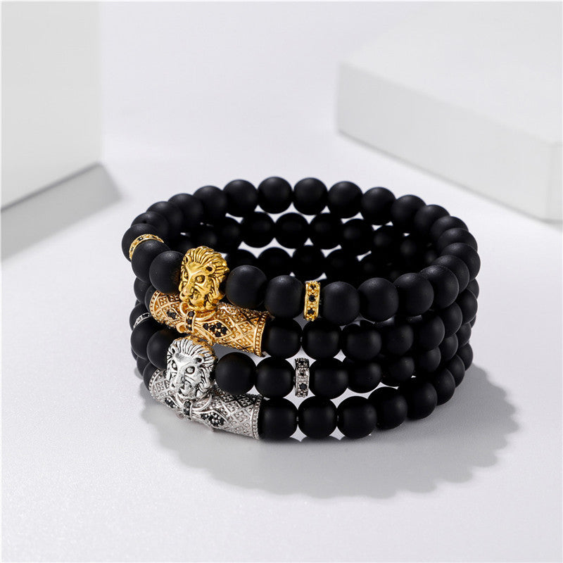 Brushed Stone Alloy Lion Head Stretch Bracelet