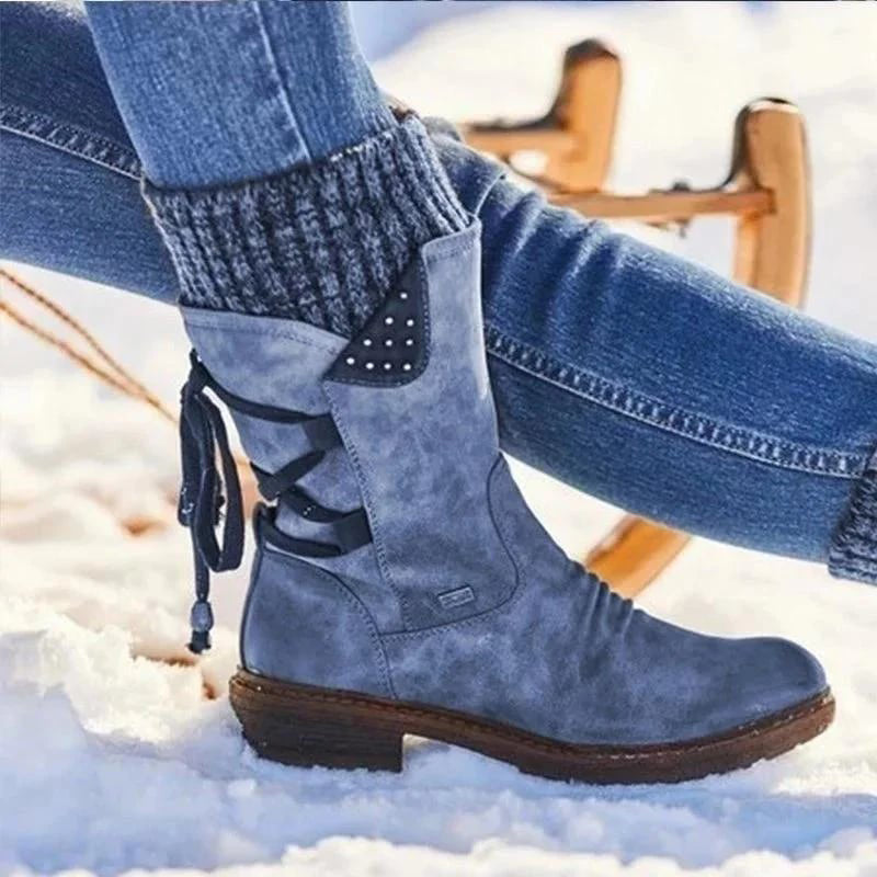 Women's winter low barrel orthotic bow support wool warm boots