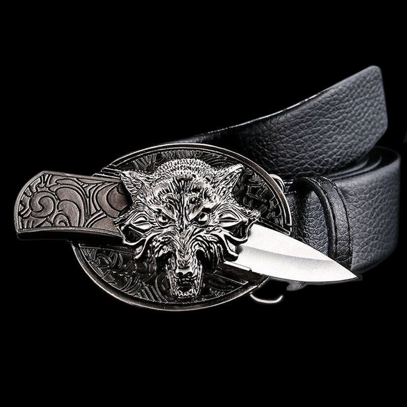 Men's Leather Defensive Punk Belt Knife