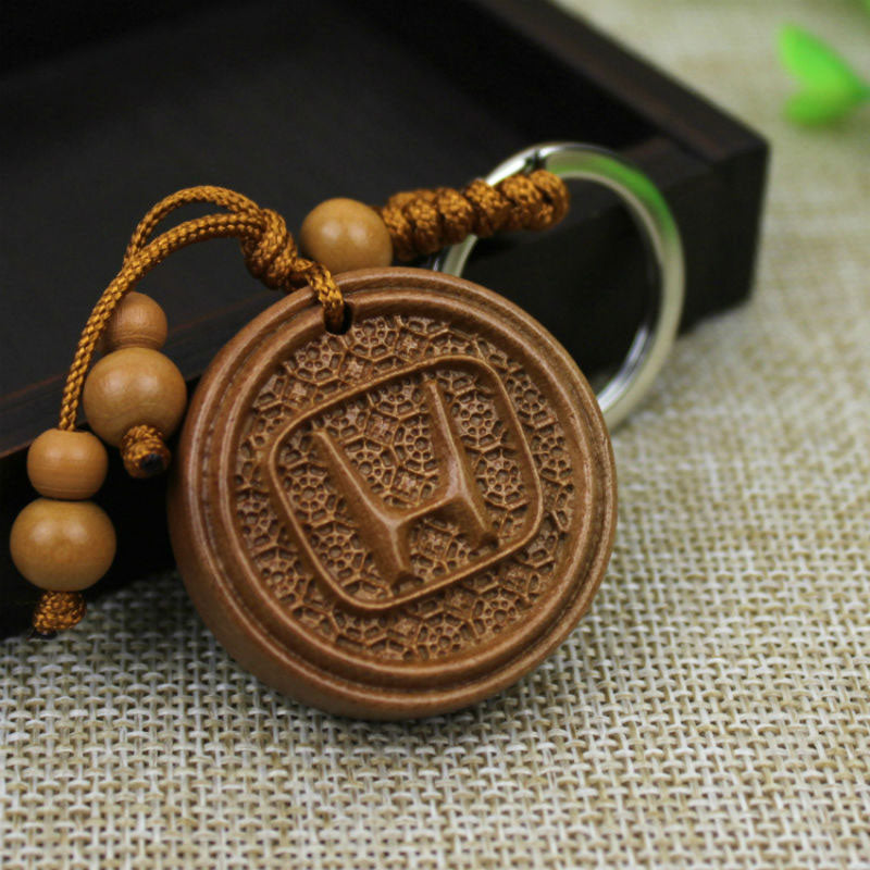 Fashion Mahogany Carving Car Logo Keychain Keyring Pendant