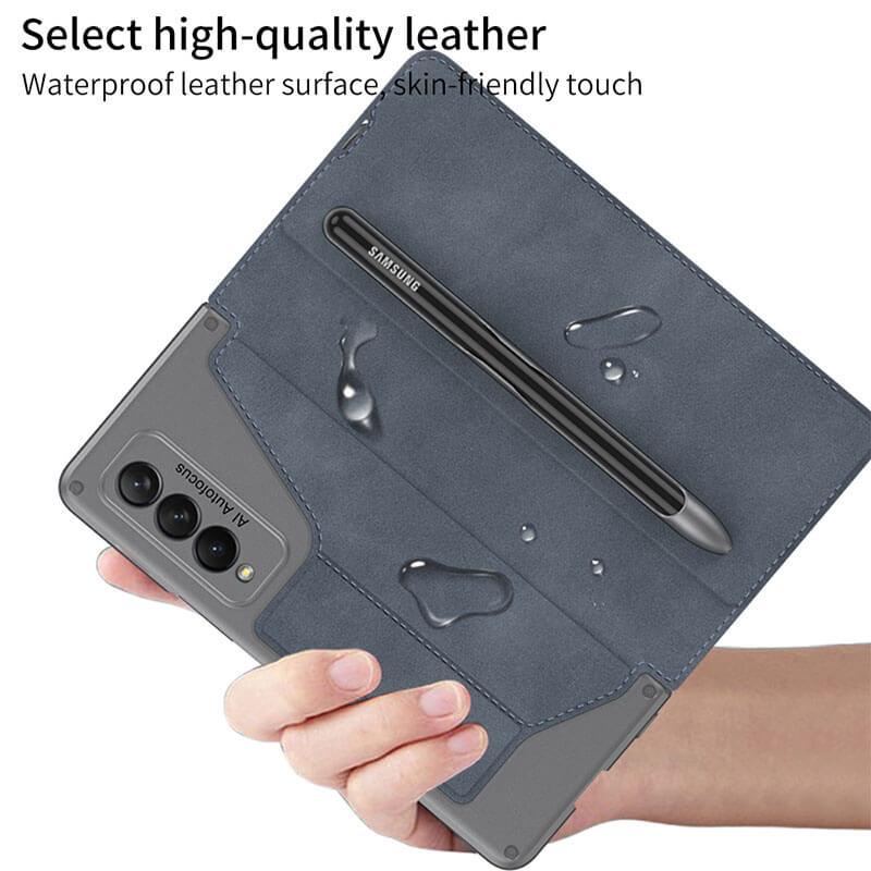 Leather Pen Holder Armor Back Case For Samsung Galaxy Z Fold4 Fold3 5G