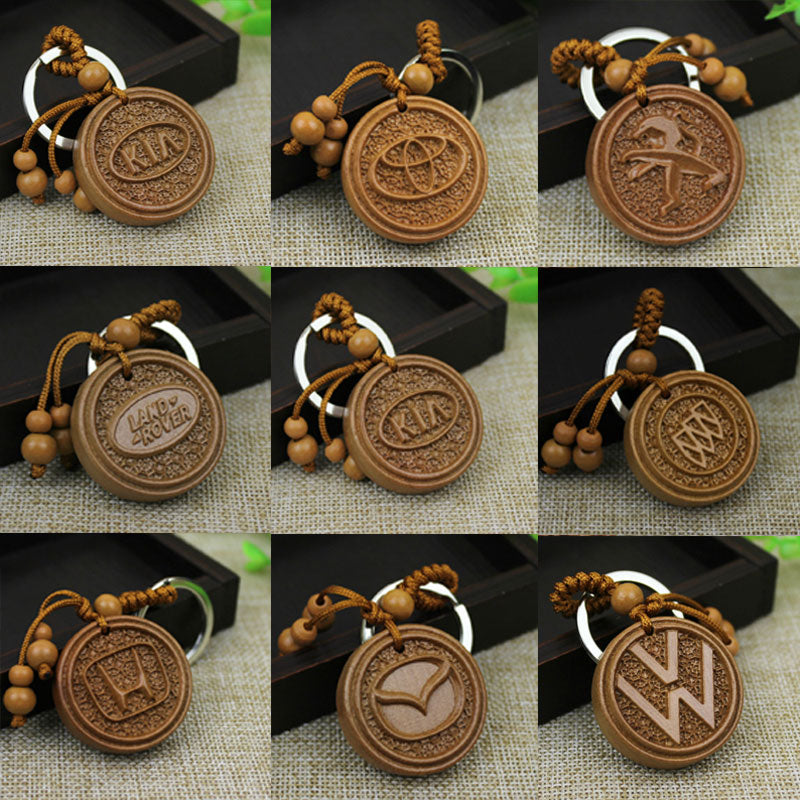 Fashion Mahogany Carving Car Logo Keychain Keyring Pendant