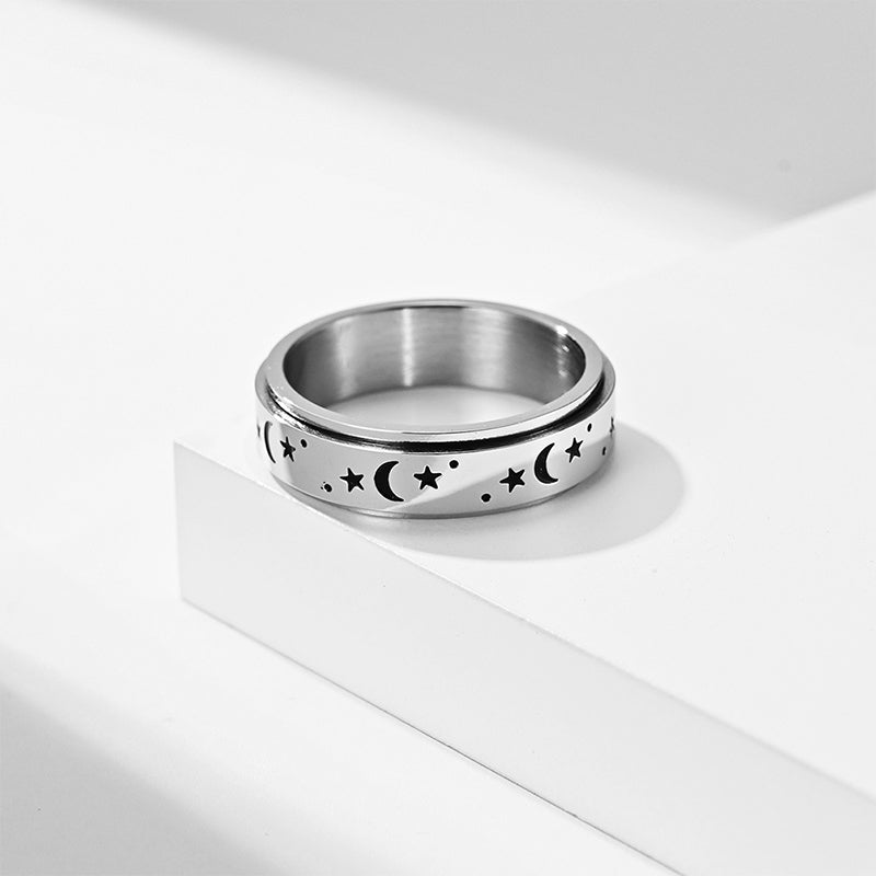 Star Moon Titanium Steel Rotatable Luminous Ring