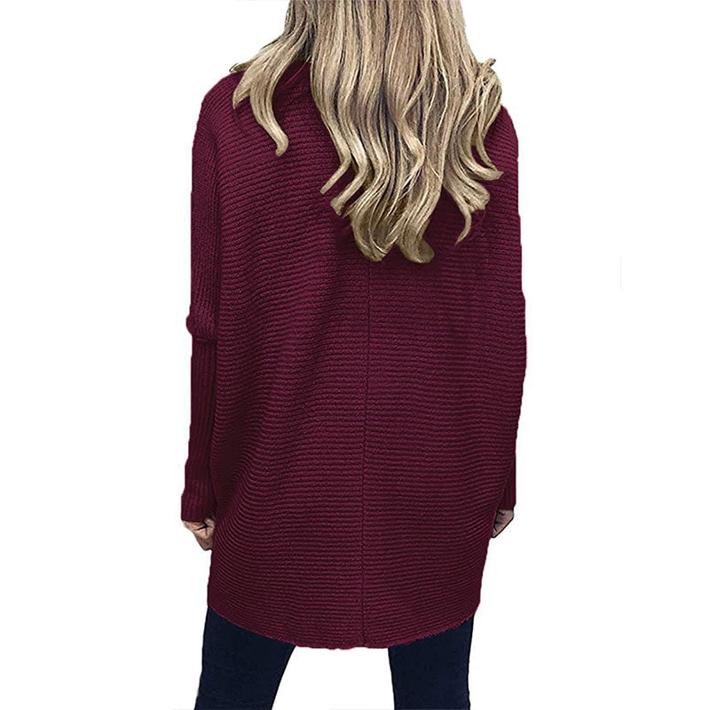 Womens Turtleneck Long Batwing Sleeve Asymmetric Hem Casual Pullover Sweater