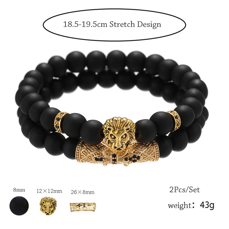 Brushed Stone Alloy Lion Head Stretch Bracelet