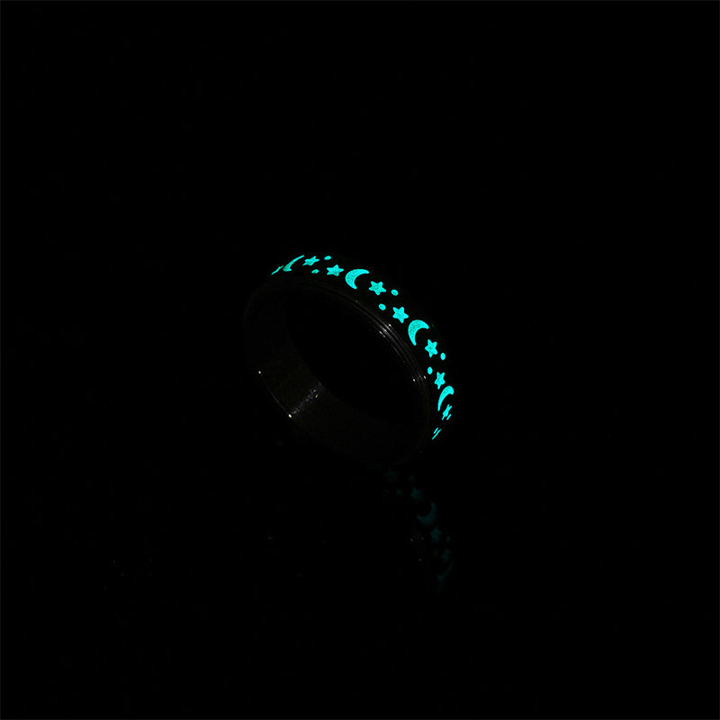 Star Moon Titanium Steel Rotatable Luminous Ring