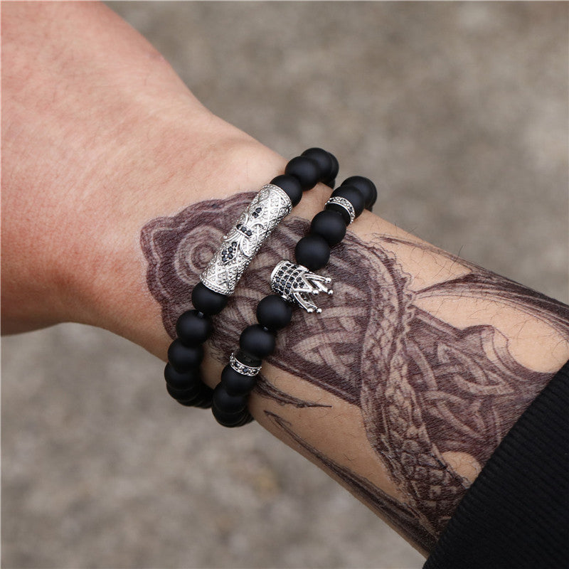 Brushed Stone Alloy Lion Head Stretch Bracelet