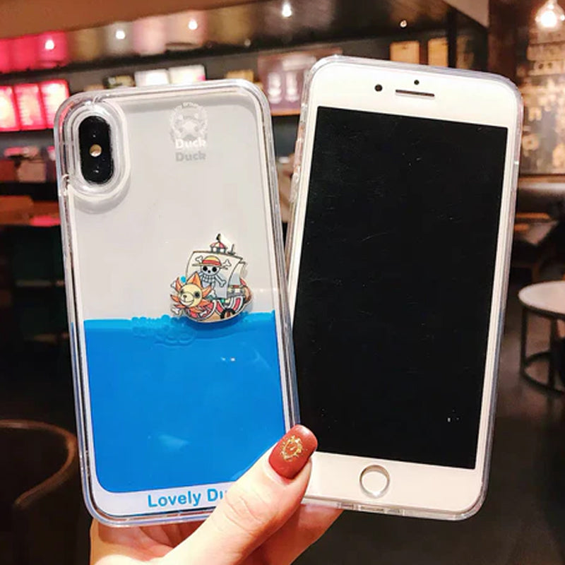 Blue Liquid Floating  Pirate Ship Soft Silicone  Case