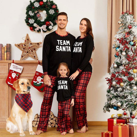 Christmas Team Santa Letter Print Buffalo Plaid Family Matching Pajamas Sets