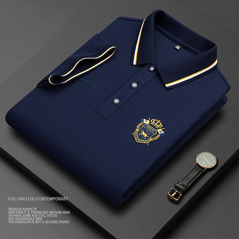 Men's Solid Color Business Lapel Embroidered Polo Shirt