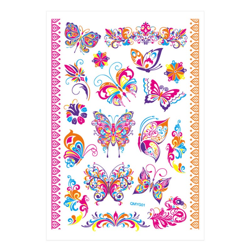 Fluorescent Butterfly Tattoo Sticker