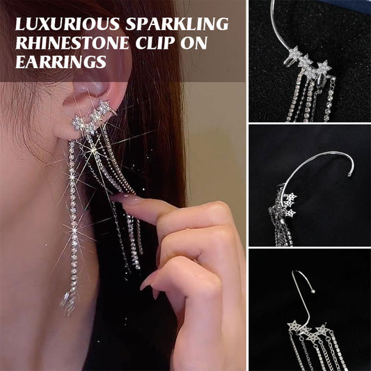 Luxurious Sparkling Rhinestone Clip On Earrings