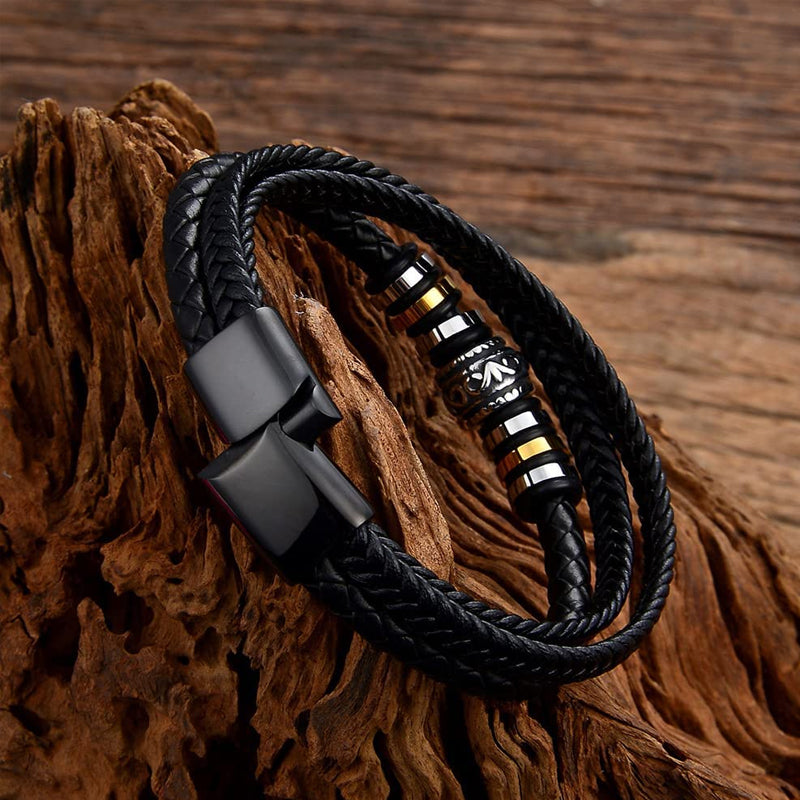 Tri-Layer Braided Men's Leather Bracelet