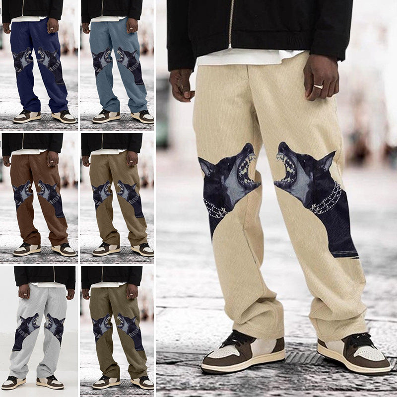 Men Fashion Printed Dog Head Long Trousers