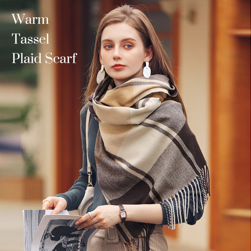 Warm Tassel Plaid Scarf