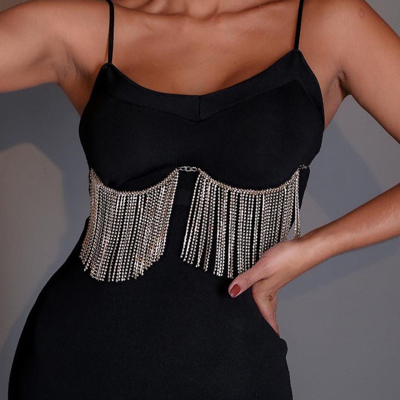 Fashion Tassel Chest Support Rhinestone Body Chain