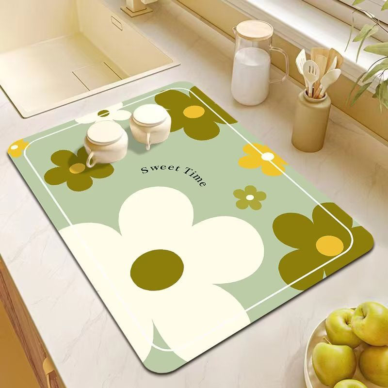 Cartoon Small Flower Kitchen Draining Mat