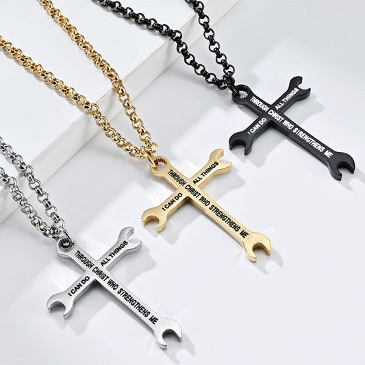 Stainless Steel Wrench Cross Necklace