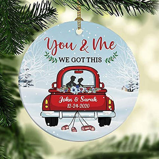 Couple Red Truck From First Kiss Heart Ornament