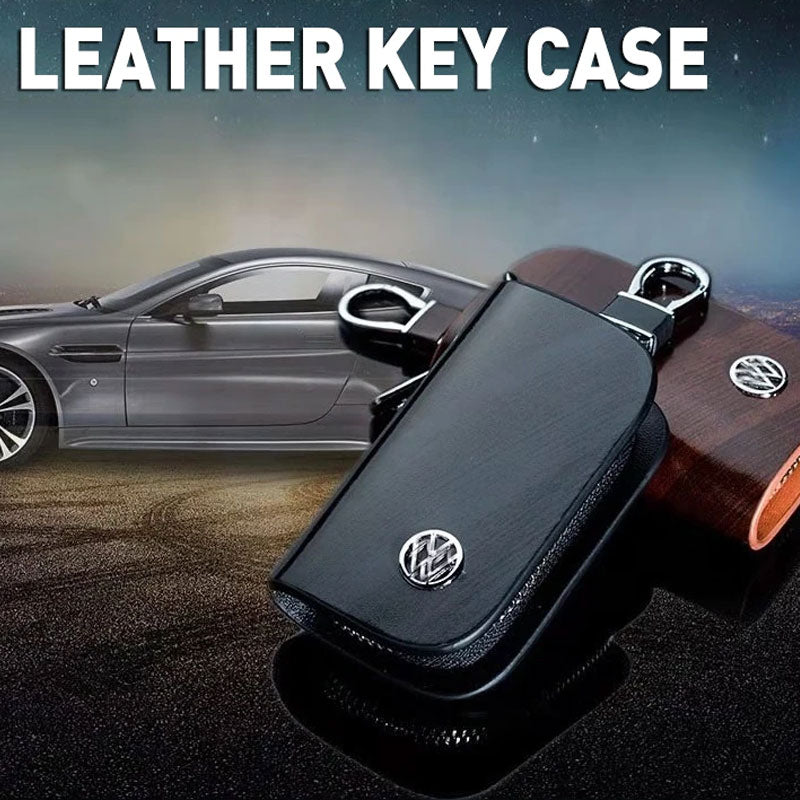 ( Buy One Get One Free） Car Logo Leather Wooden Texture Car Key Case