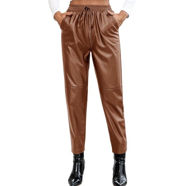 Elastic Leather Pants