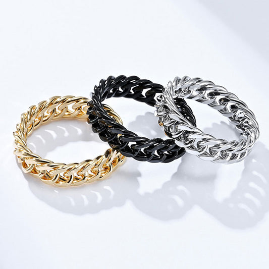 Double Woven Cuban Mirror Chain Ring Ring