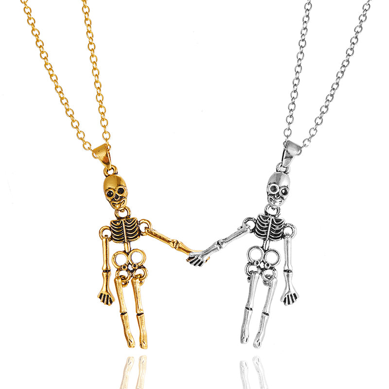 Skeleton Ghost Holding Couple Necklace